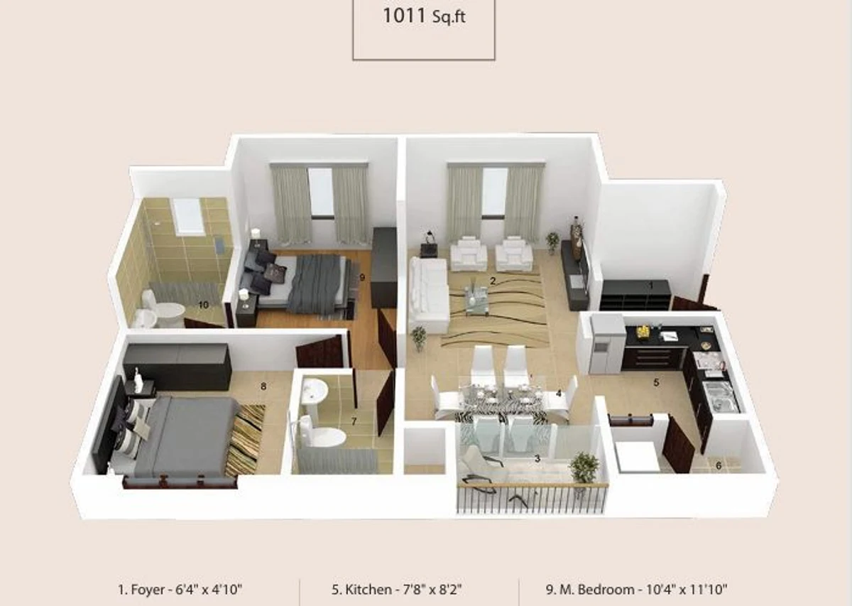 2.5 BHK floor plan of Ramky Fortuna